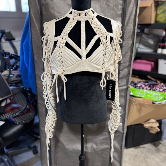 Dolls Kill Rude Awakening Lace Up Top XXL White - Picture 2 of 6